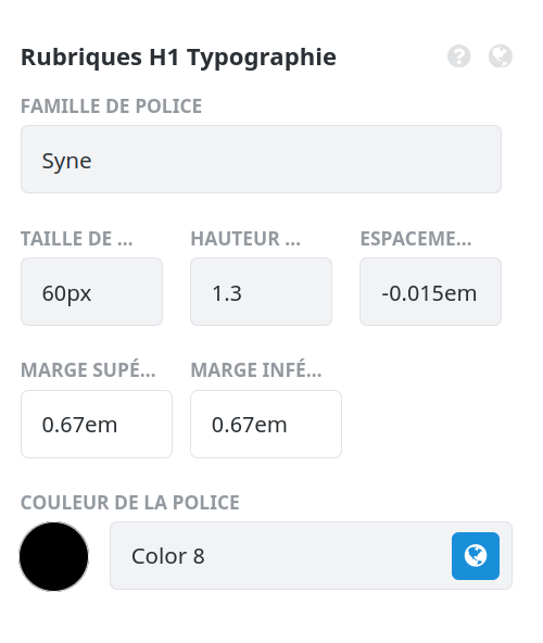 typographie-entete Avada Color configuration